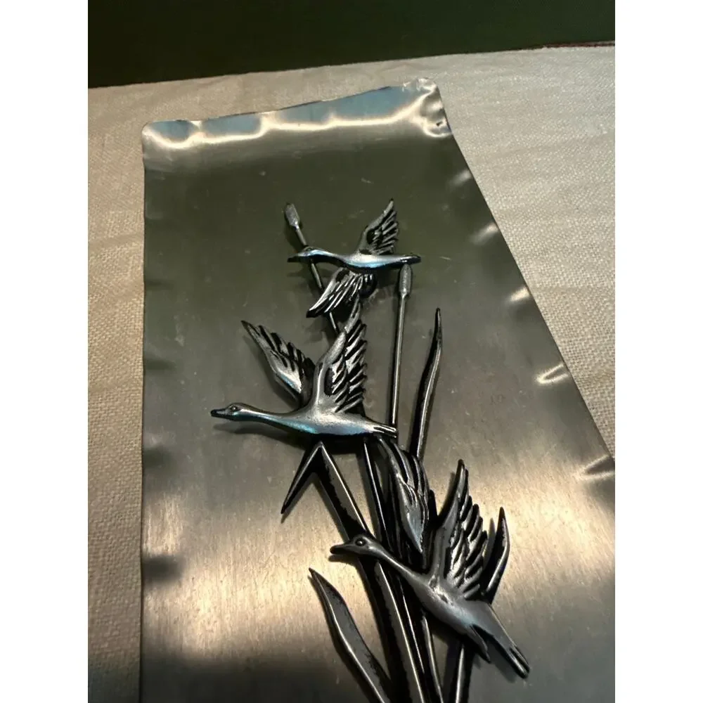 MCM Metal Geese Wall Hanging • 8” x 3.5” • Dimensional Decor